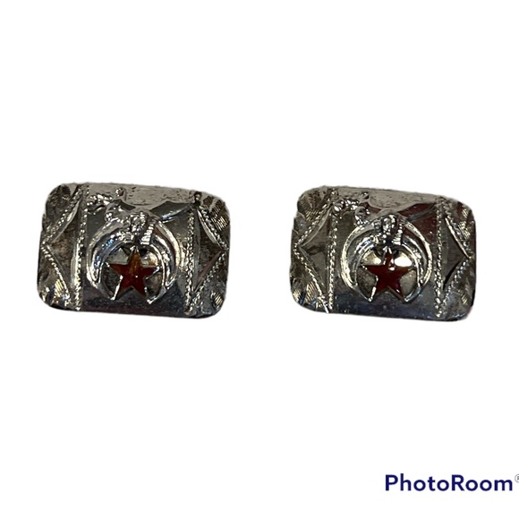 Vintage Other - Masonic sterling silver cufflink rectangle vintage with red star